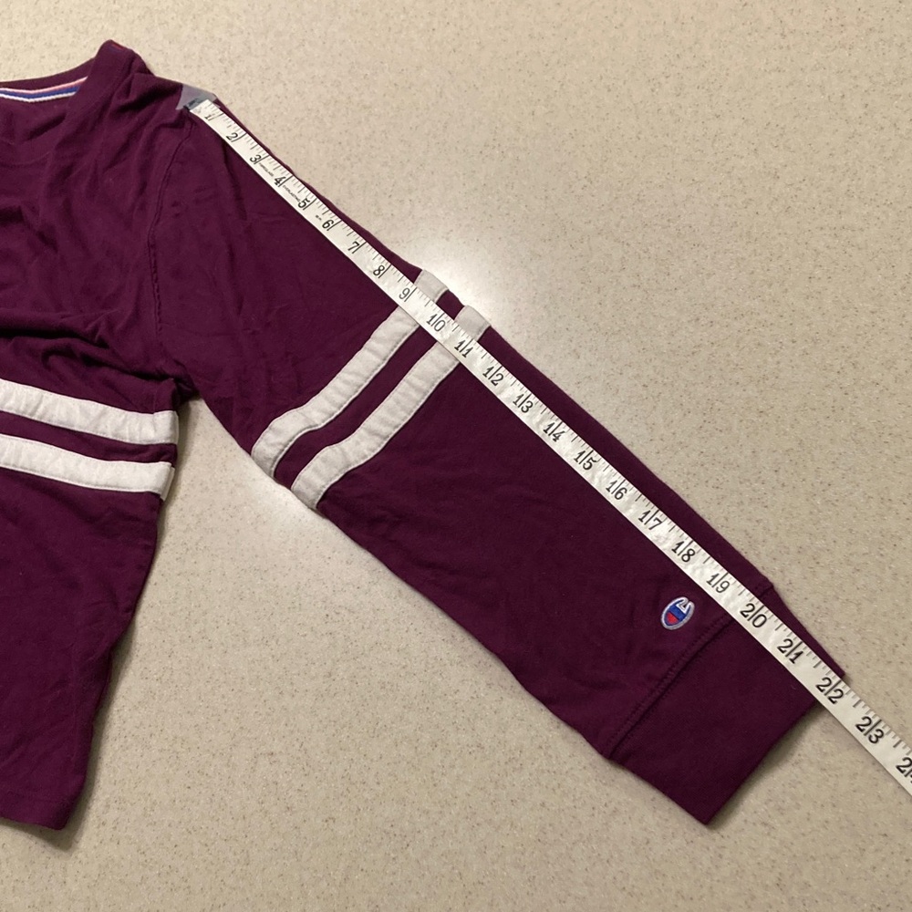 Champion Athleticwear Burgundy Long Sleeve Tee White Stripes Women Size L - Picture 7 of 10